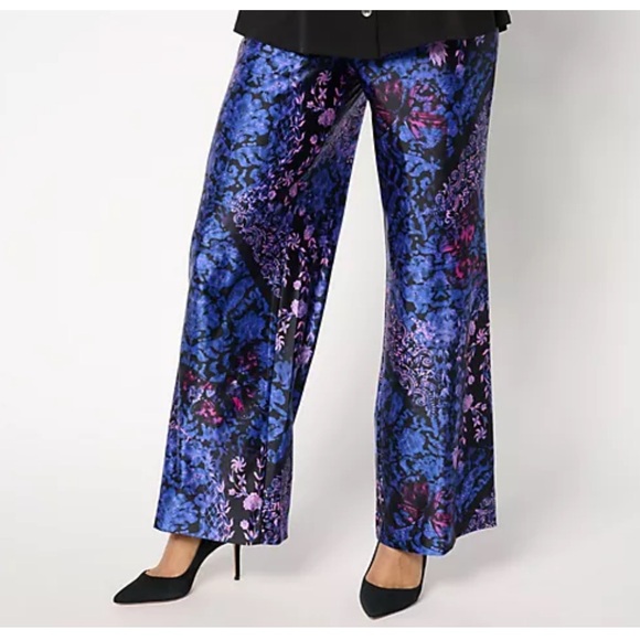 Recycled Satin Abstract Print Wide Leg Pull-On Pants main image 0